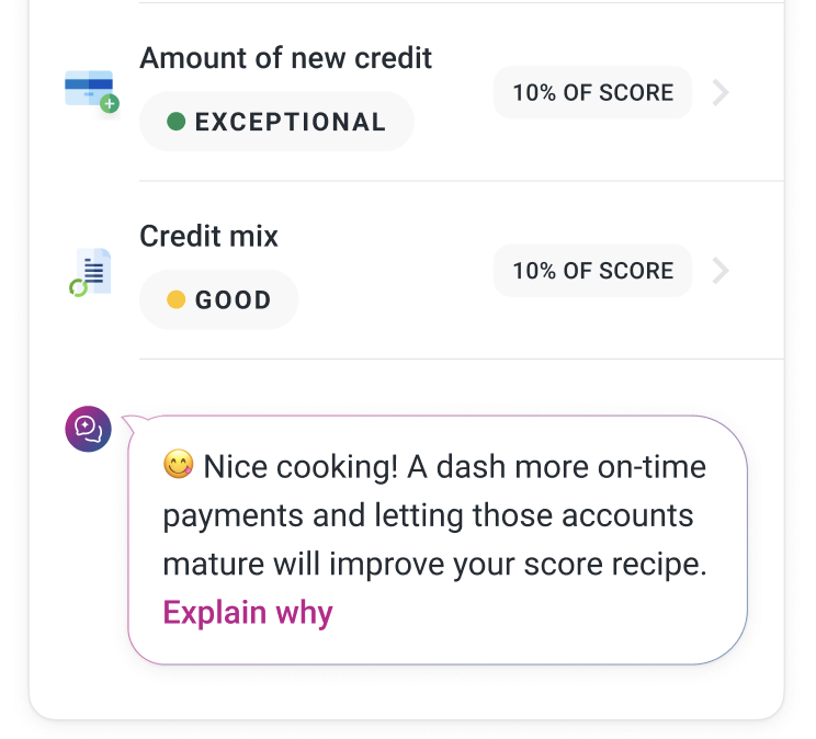 EVA contextual CTA surfaced next to a specific credit factor